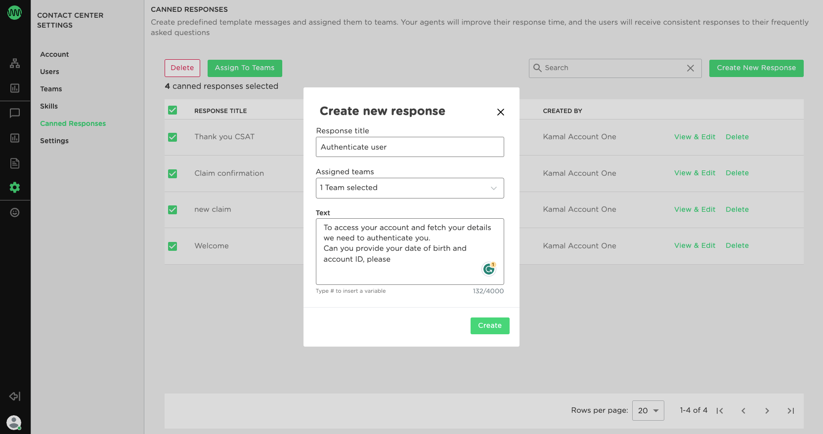 Create a new canned response