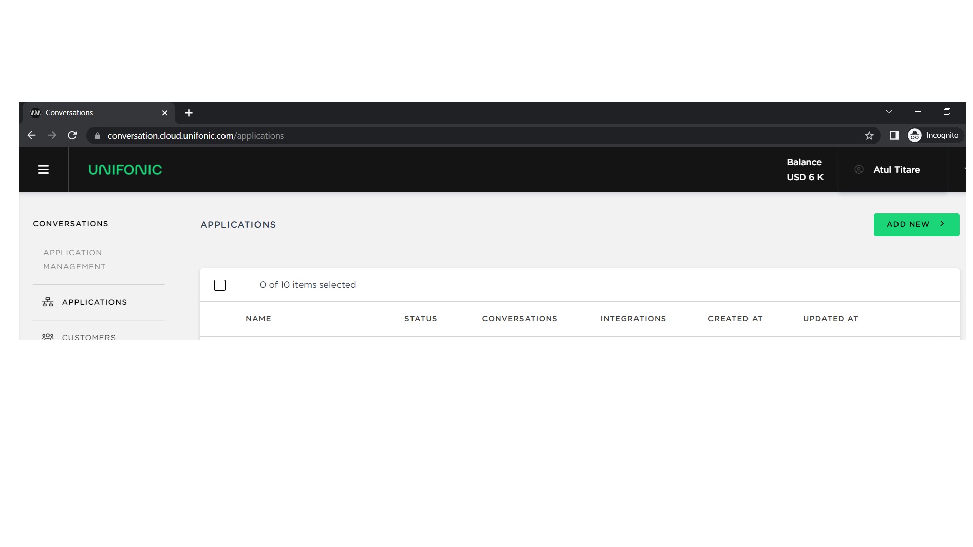 Add new app.jpg Add a new Conversation API application