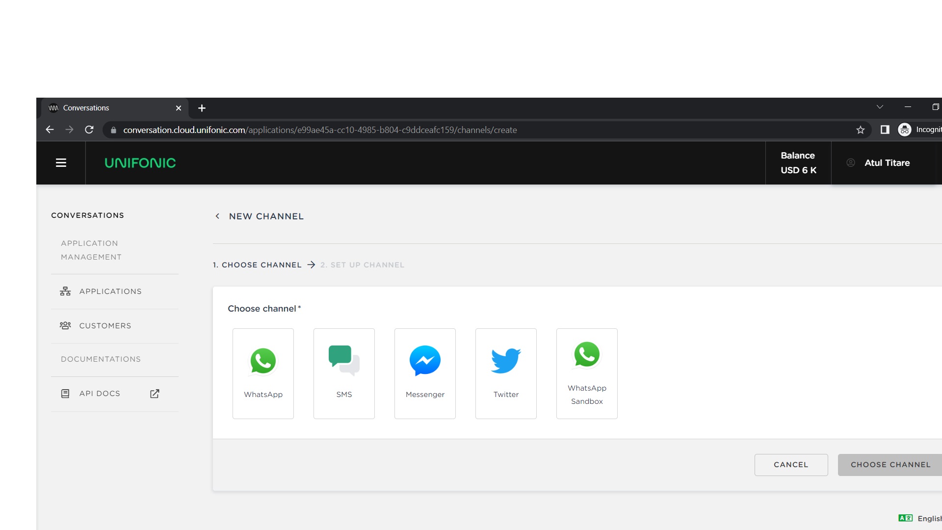 Channel selection.jpg Select Messenger from the available channels