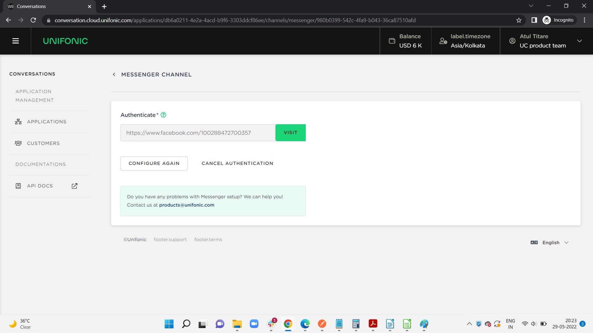 Messenger page confirmation.jpg Confirm the selected Facebook Page