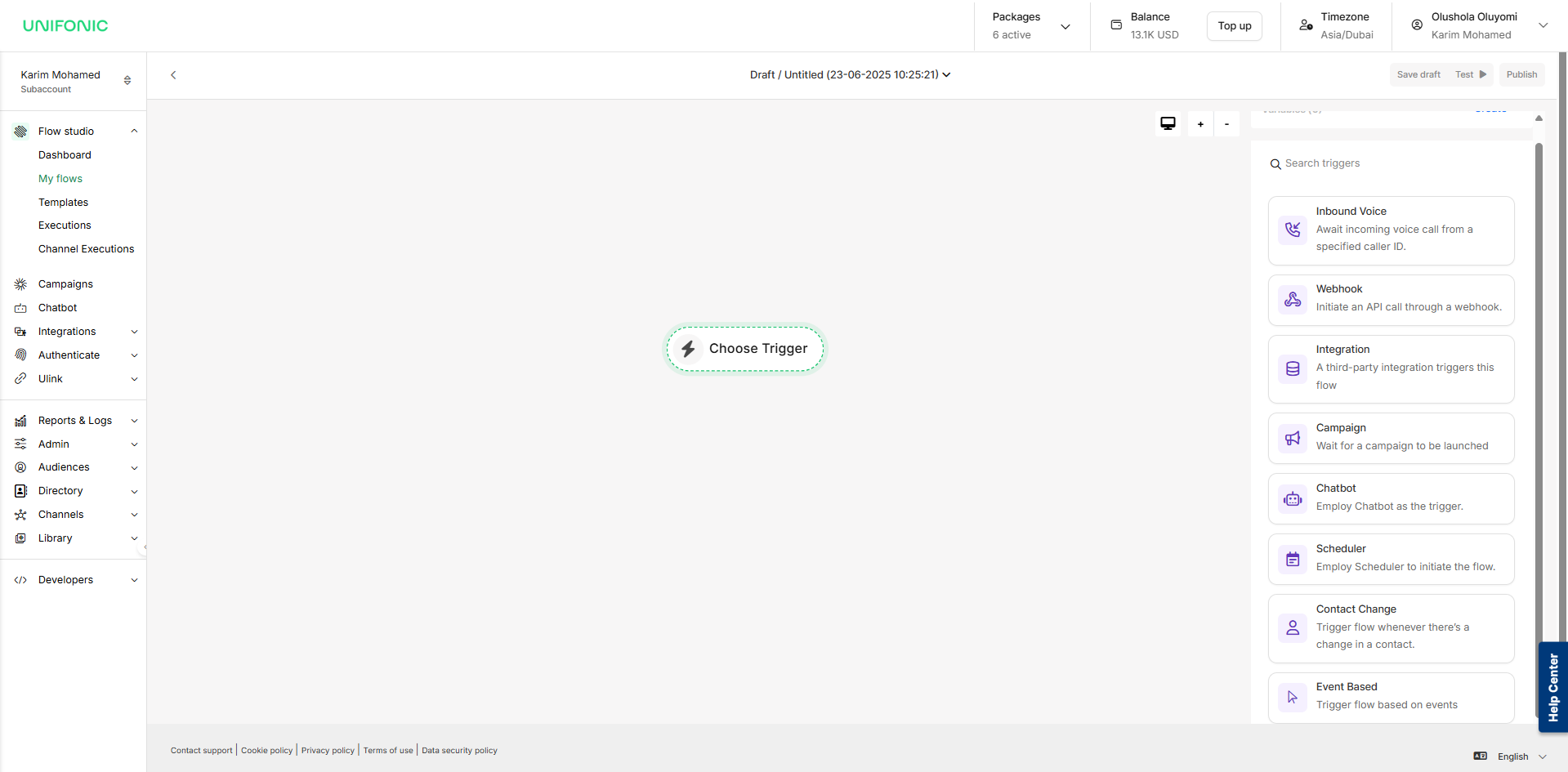 Trigger selection in Flow Studio