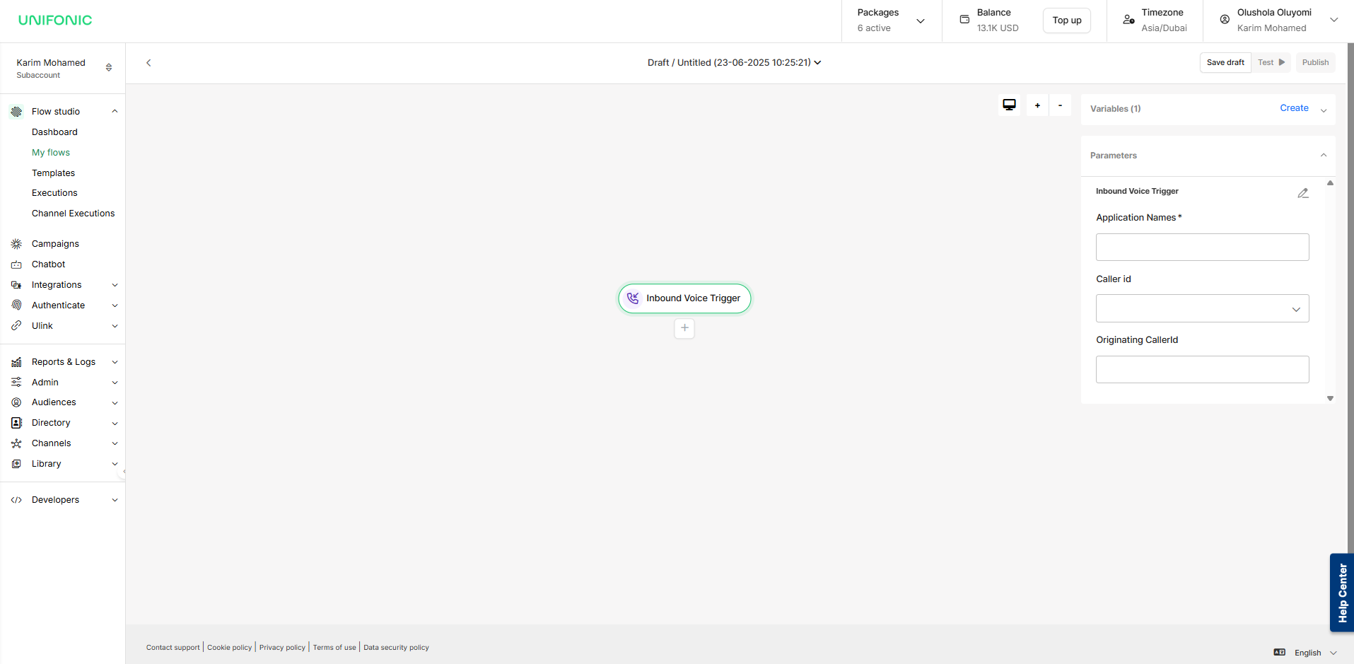 Configured trigger and widgets on the Flow Studio canvas