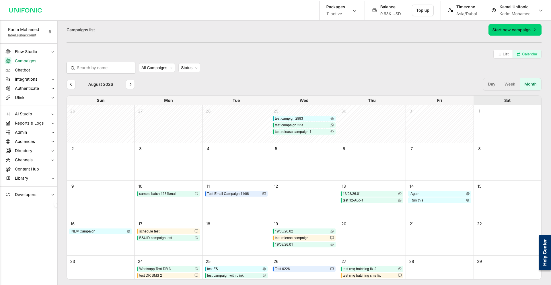 Campaign Calendar showing campaigns across supported channels
