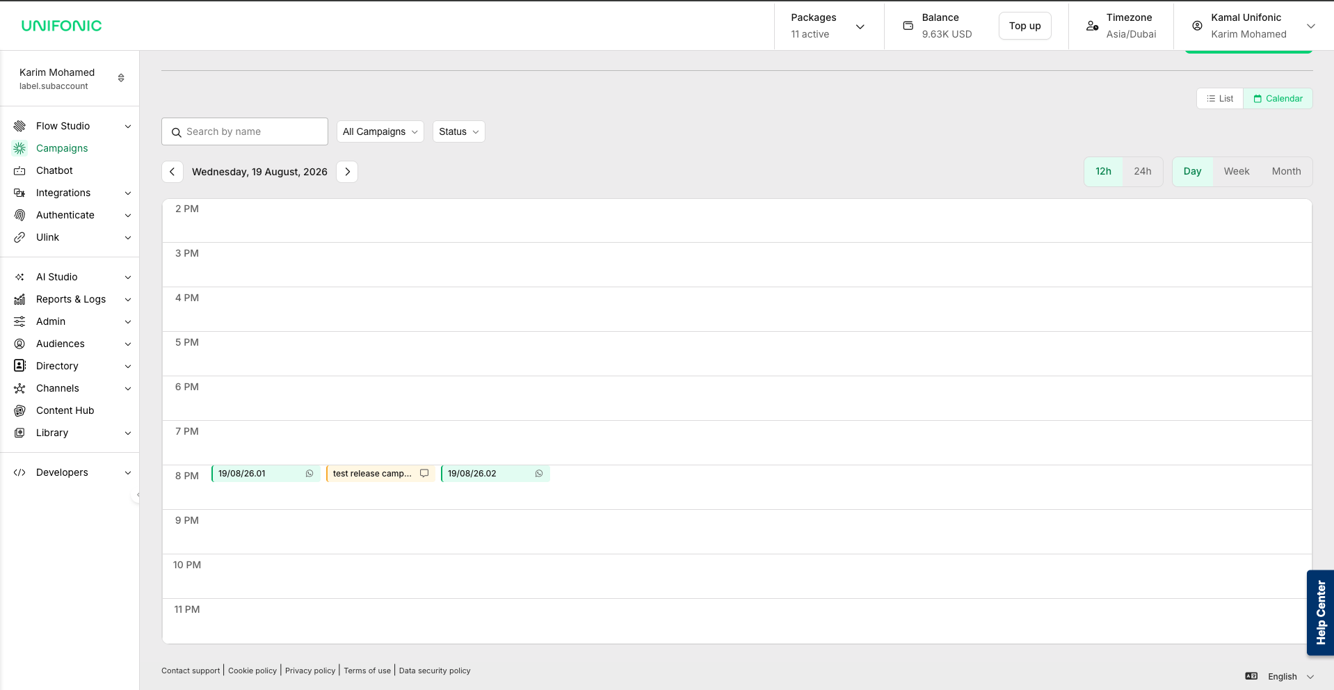 Campaign Calendar in a time-based Day or Week view