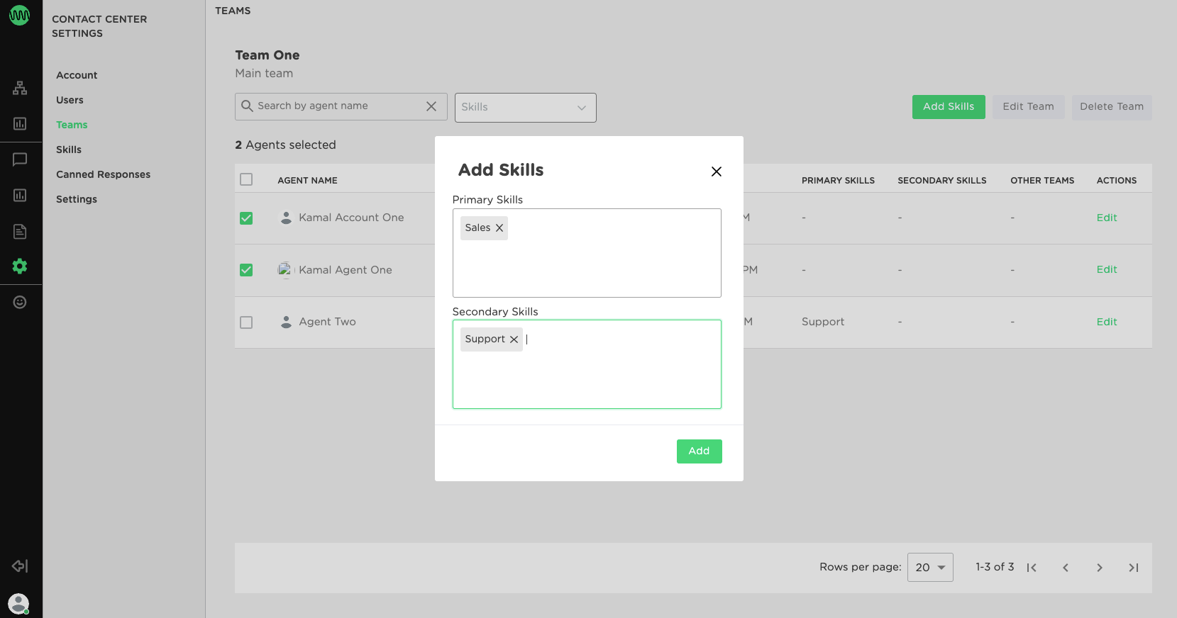Bulk add skills to team members